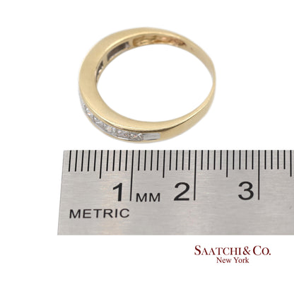 14K(585) Solid Yellow Gold Princess Cut Natural Diamond Band Ring