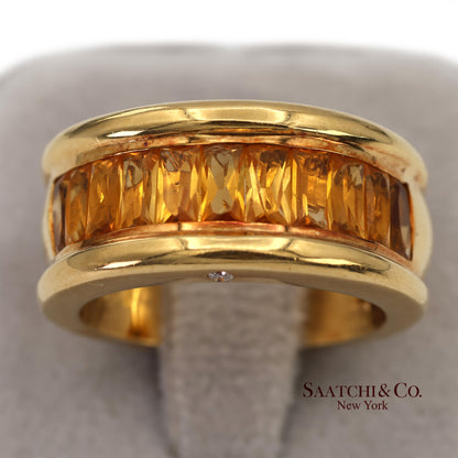 18K(750) Solid Yellow Gold Natural Diamond and Citrine Wide Band Ring