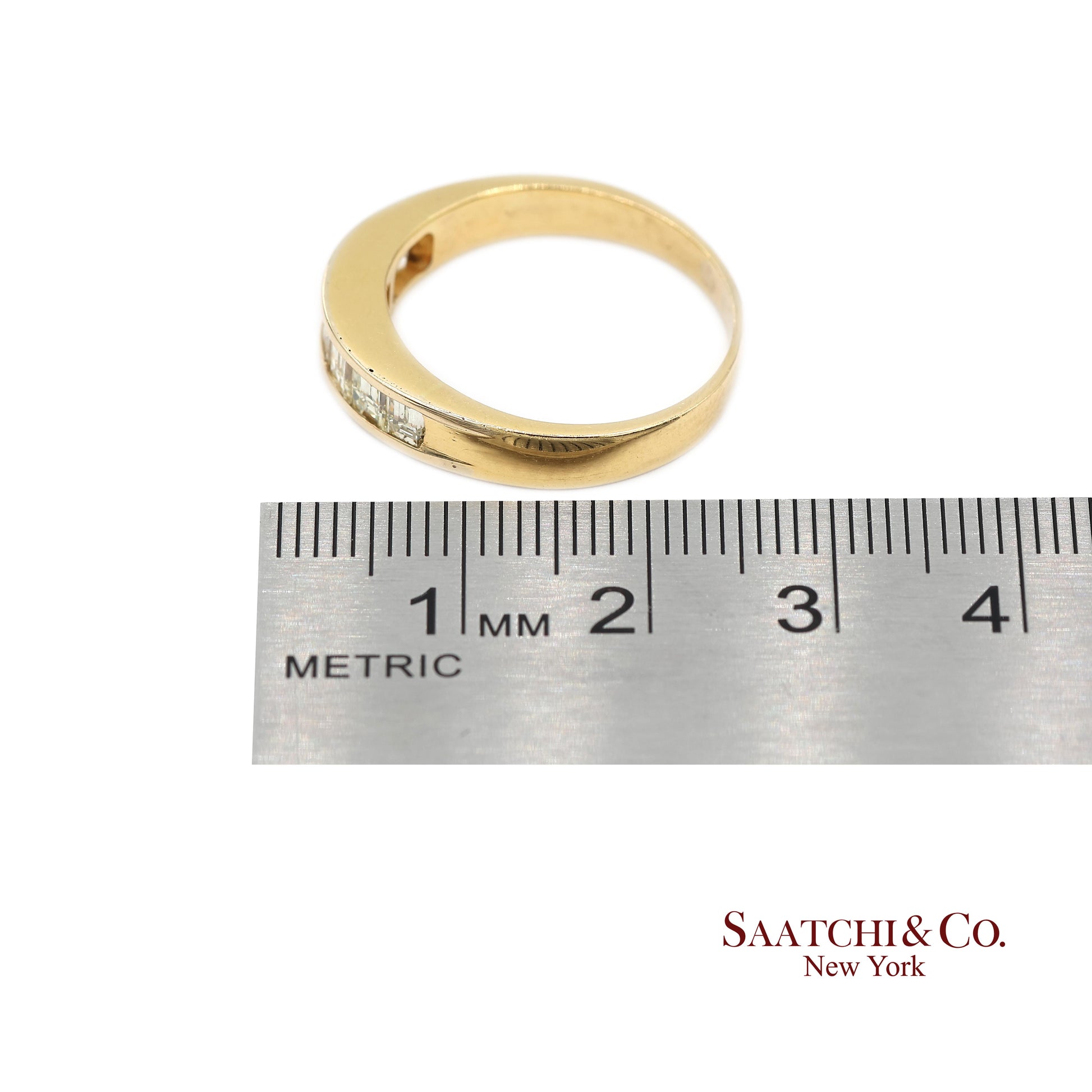 14K(585) Vintage Solid Yellow Gold Natural Baguette Diamond Band Ring