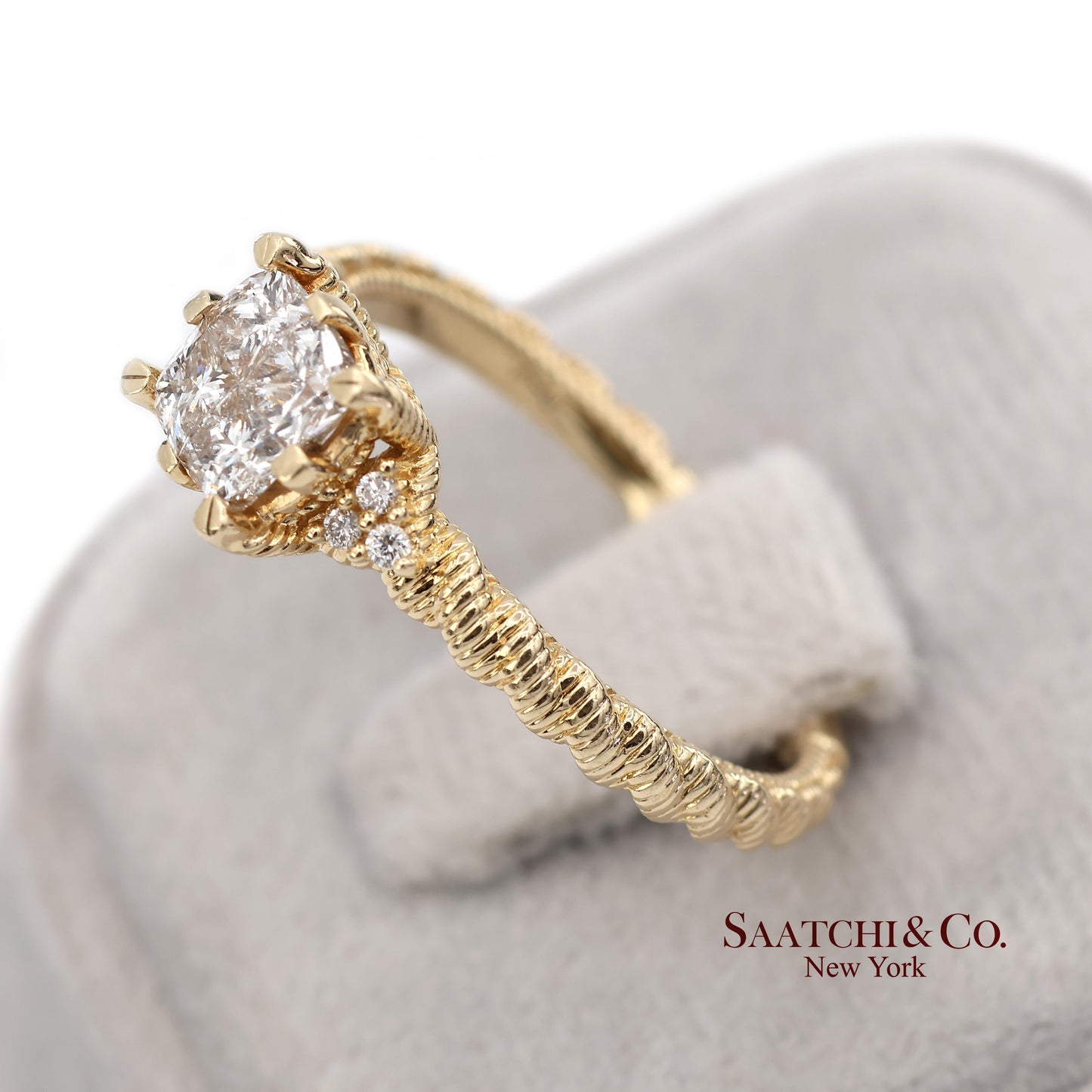 Judith Ripka 14K (585) Yellow Gold Natural Diamond Square Illusion Band Ring