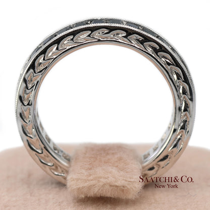 Vintage 14K (585) White Gold All Around Natural Sapphire Engraving Band Ring