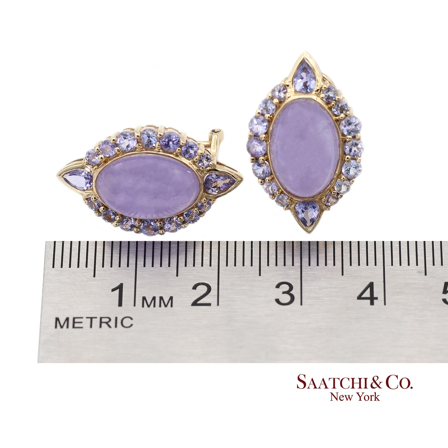 14K(585) Solid Yellow Gold Natural Purple Stone Omega Back Earrings