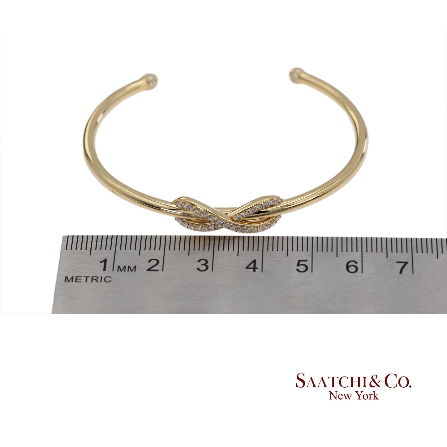 Tiffany & Co. Infinity Cuff 18K 750 Yellow Gold Natural Diamond Bangle Bracelet