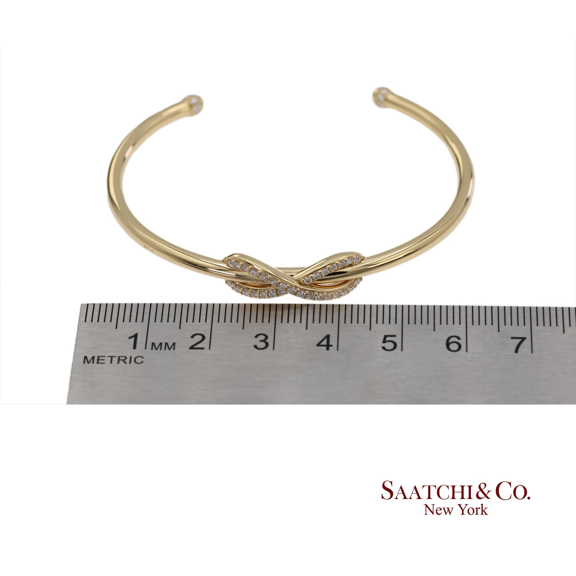 Tiffany & Co. Infinity Cuff 18K 750 Yellow Gold Natural Diamond Bangle Bracelet
