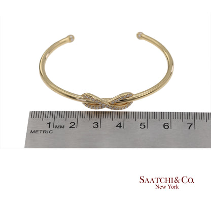 Tiffany & Co. Infinity Cuff 18K 750 Yellow Gold Natural Diamond Bangle Bracelet