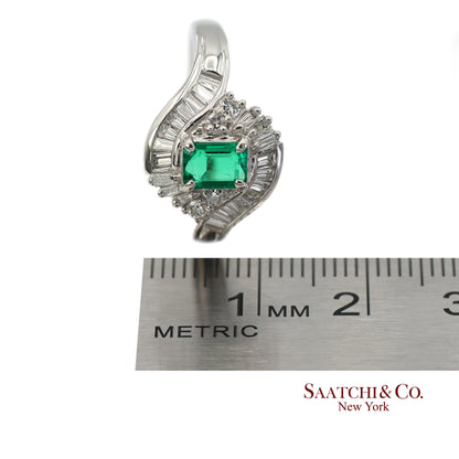 GIA Certified Solid Platinum 900 Natural Diamond and Natural Emerald Ring