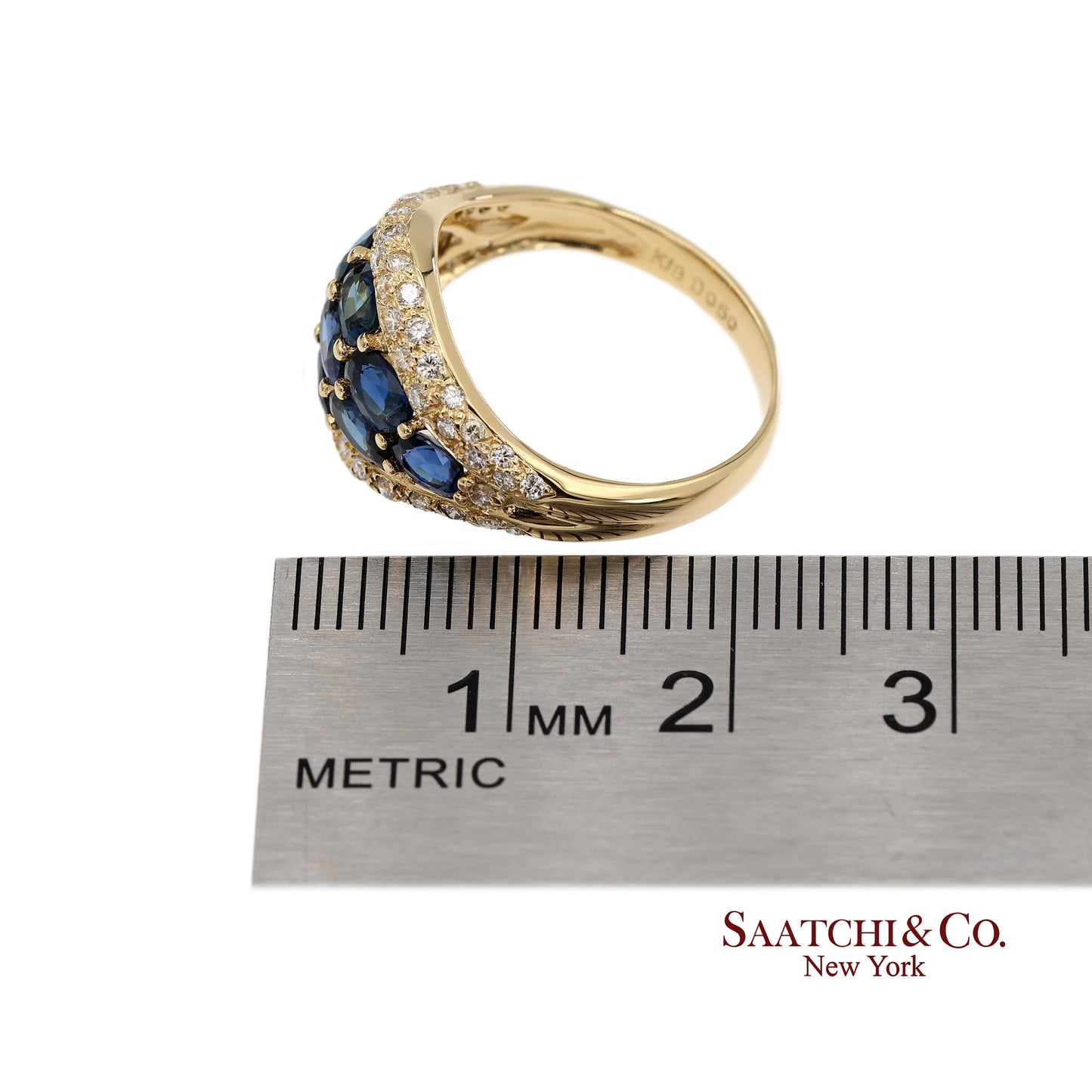 18K 750 Solid Yellow Gold Natural Diamond and Natural Sapphire Ring