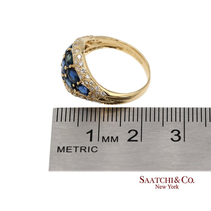 18K 750 Solid Yellow Gold Natural Diamond and Natural Sapphire Ring