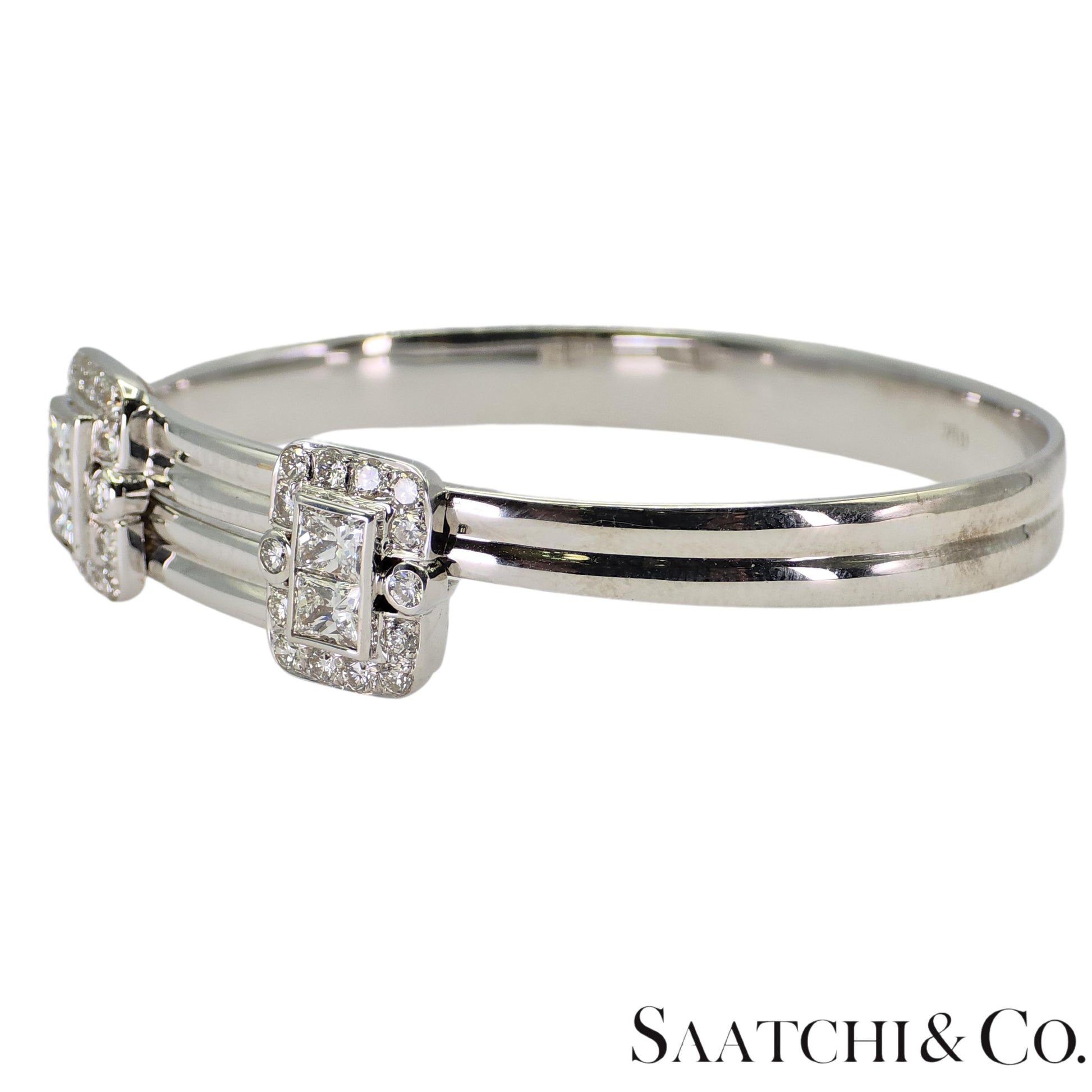 18K (750) White Gold Adjustable Bangle Natural White VVS-VS Diamond