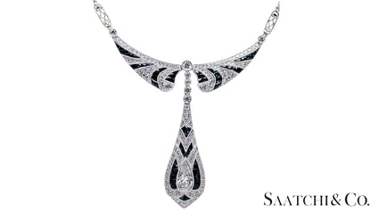 GIA Certified Diamond and Natural Sapphire in Platinum 950 Elegant Necklace