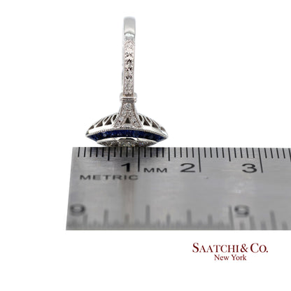 18K (750) White Gold Natural Diamond and Sapphire Marquise Milgrain Ring