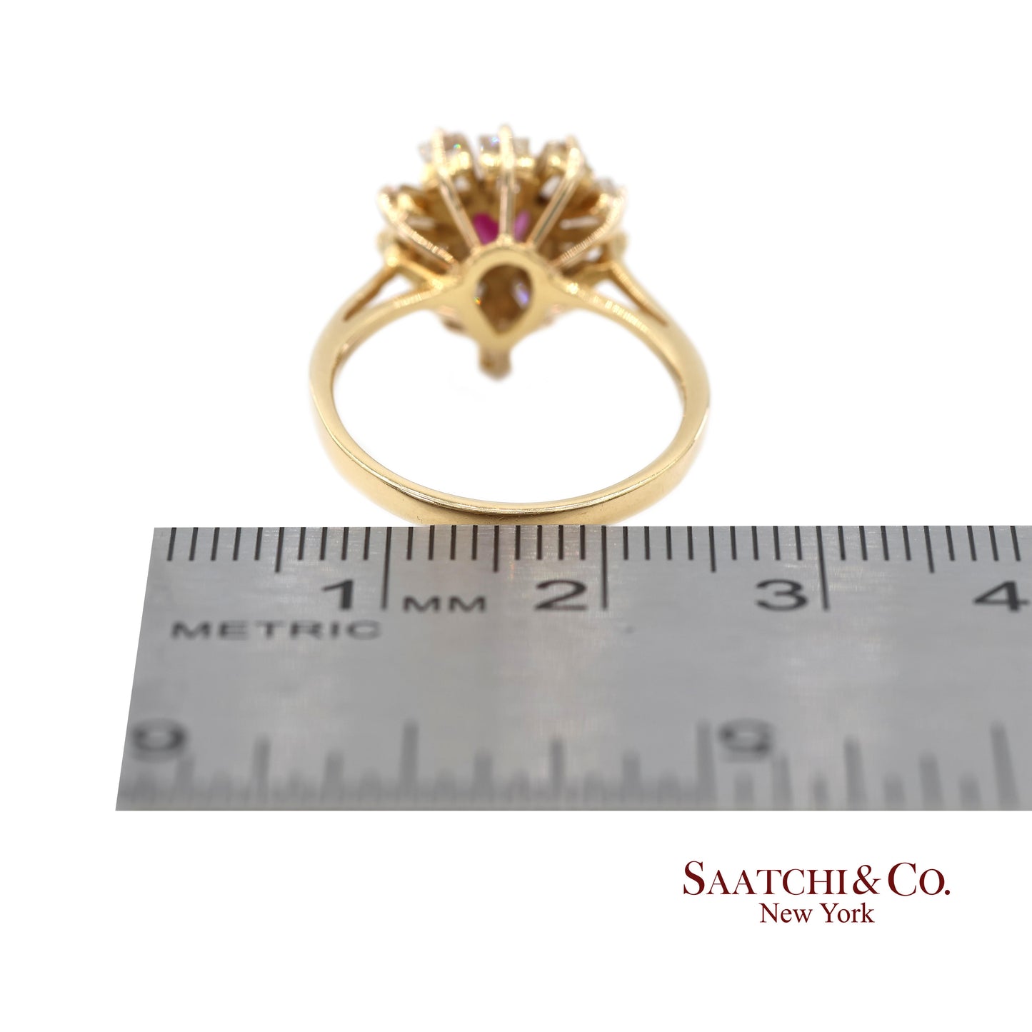18K(750) Yellow Gold Natural Diamond Ballerina Ruby Ring