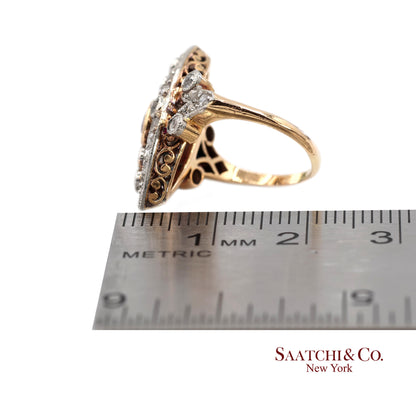 Vintage 14K(585) Yellow and White Gold Natural Diamond and Ruby Ring
