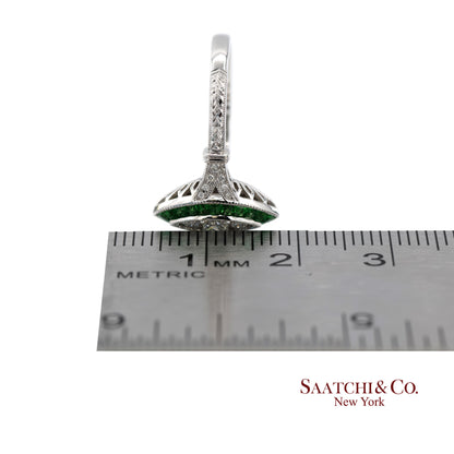 18K (750) White Gold Natural Diamond and Tsavorite Marquise Milgrain Ring