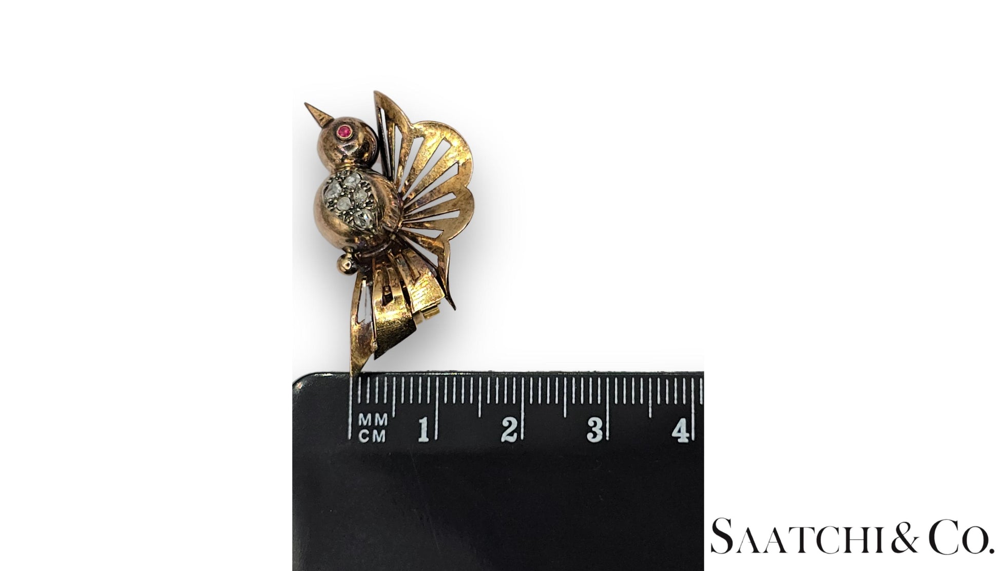 Vintage 18k (750) Yellow Gold Old Cut Natural Diamond Bird Shape Earrings