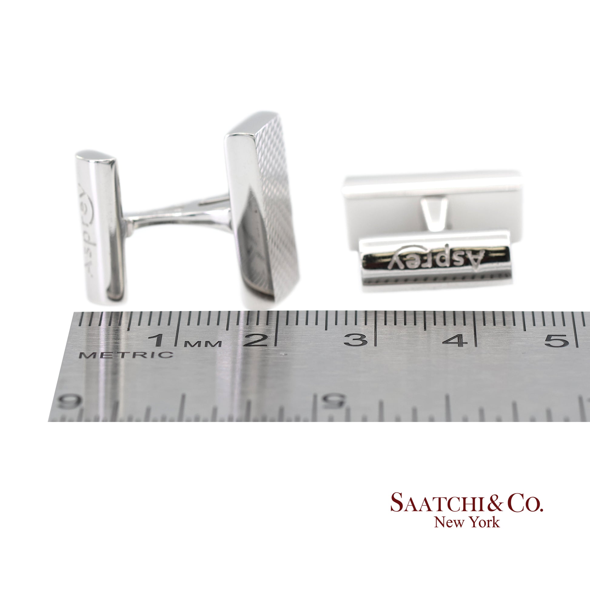 Asprey London 18K(750) Solid White Gold Classic Rectangular Crosshatch Cufflinks