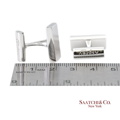 Asprey London 18K(750) Solid White Gold Classic Rectangular Crosshatch Cufflinks