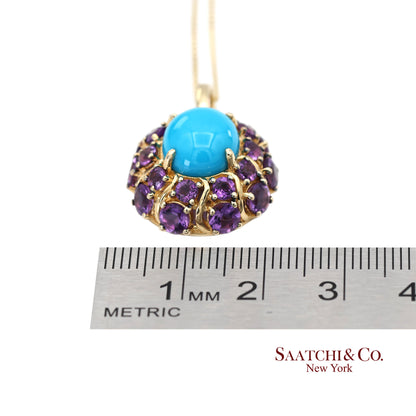 14K Yellow Gold Carlo Viani Turquoise and Amethyst Pendant Necklace with Chain