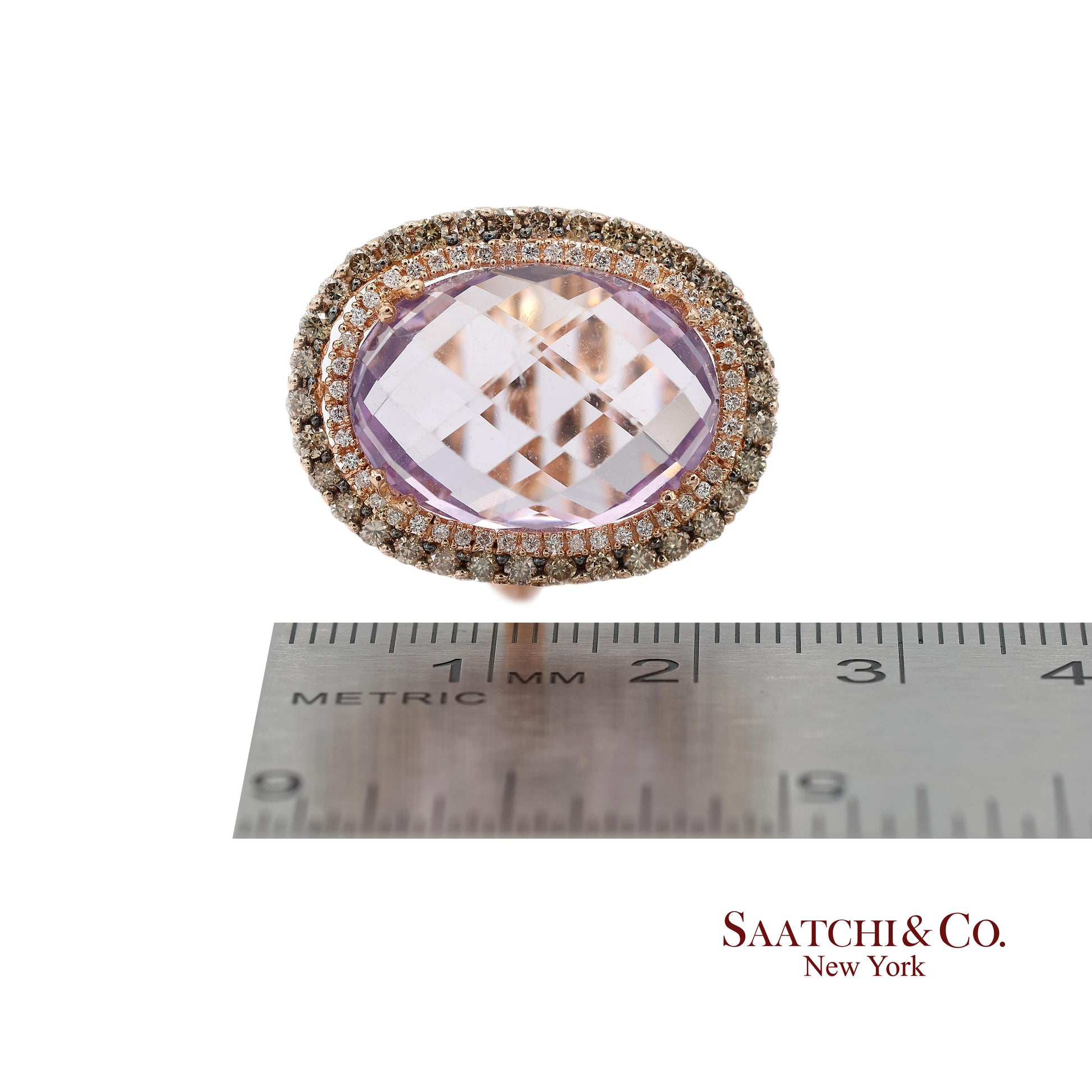 14K (585) Rose Gold Natural Diamond and Amethyst Ring