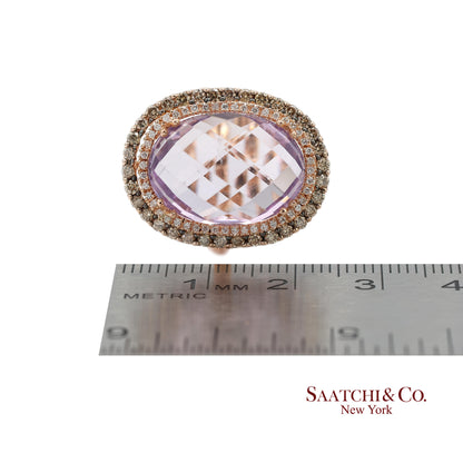 14K (585) Rose Gold Natural Diamond and Amethyst Ring
