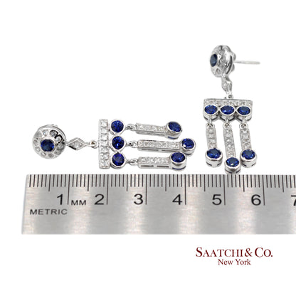 14K(585) Vintage White Gold Natural Diamond and Sapphire Earrings