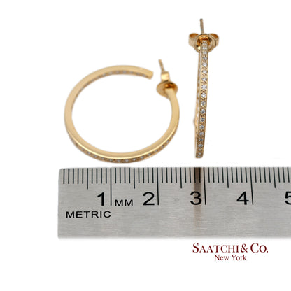 18K(750) Solid Yellow Gold In and Out Natural Diamond Hoop Earrings
