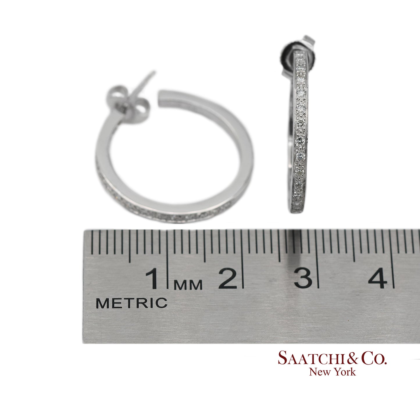 18K(750) Solid White Gold Natural Diamond Hoop Earrings