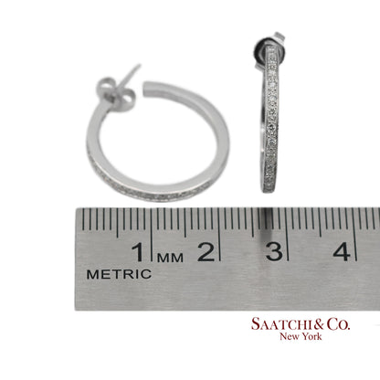 18K(750) Solid White Gold Natural Diamond Hoop Earrings