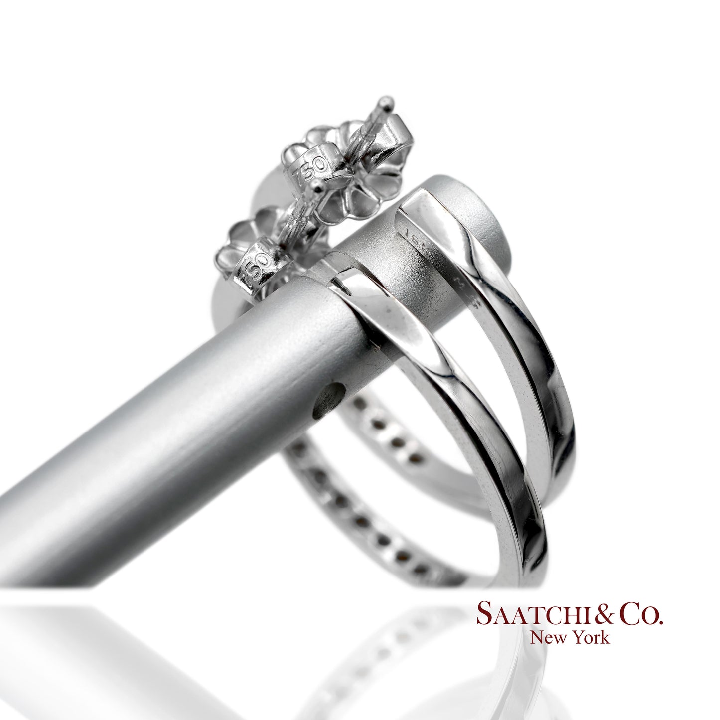 18K(750) Solid White Gold Natural Diamond Hoop Earrings
