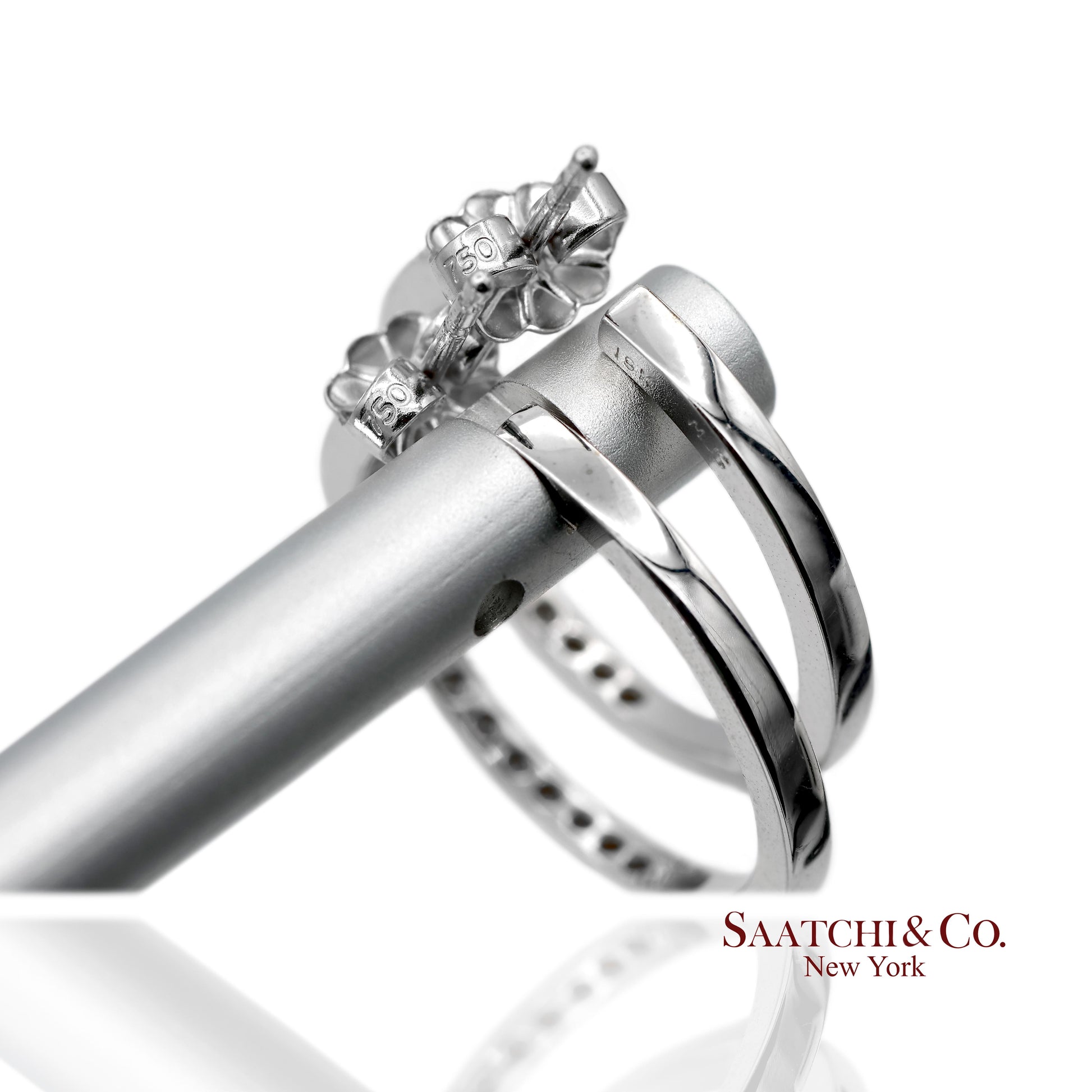 18K(750) Solid White Gold Natural Diamond Hoop Earrings