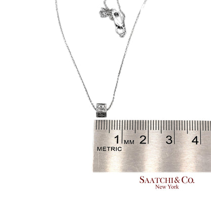 18K(750) White Gold Natural Diamond Square Box Shape Pendant Necklace with Chain