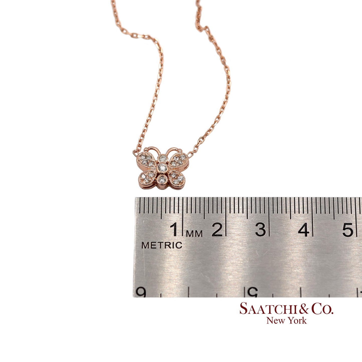 14K(585) Rose Gold Natural Diamond Butterfly Pendant Necklace with Chain