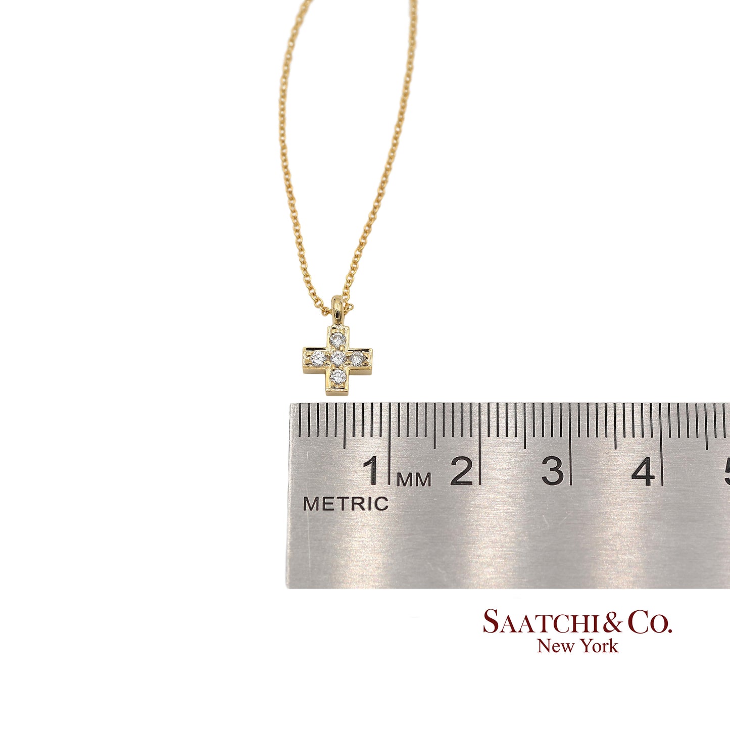 18K(750) Yellow Gold Natural Diamond Cross Pendant Necklace with Chain