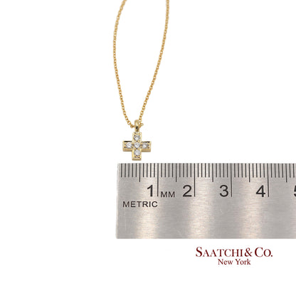 18K(750) Yellow Gold Natural Diamond Cross Pendant Necklace with Chain
