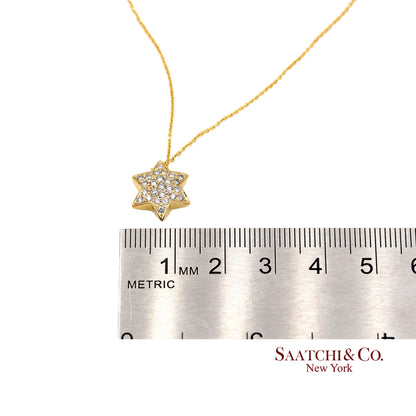 18K(750) Yellow Gold Natural Diamond Star Shape Pendant Necklace with Chain