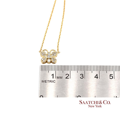 14K(585) Yellow Gold Natural Diamond Butterfly Pendant Necklace with Chain
