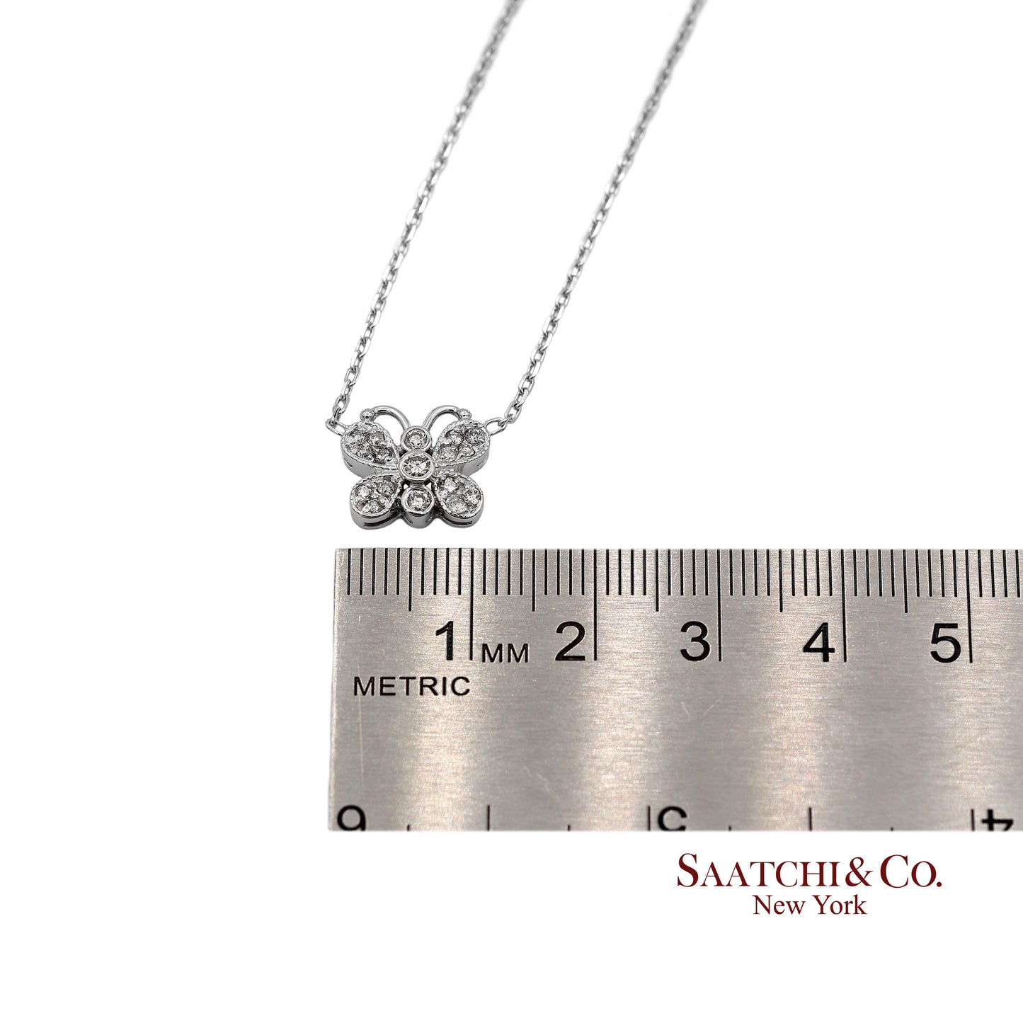 14K(585) White Gold Natural Diamond Butterfly Pendant Necklace with Chain