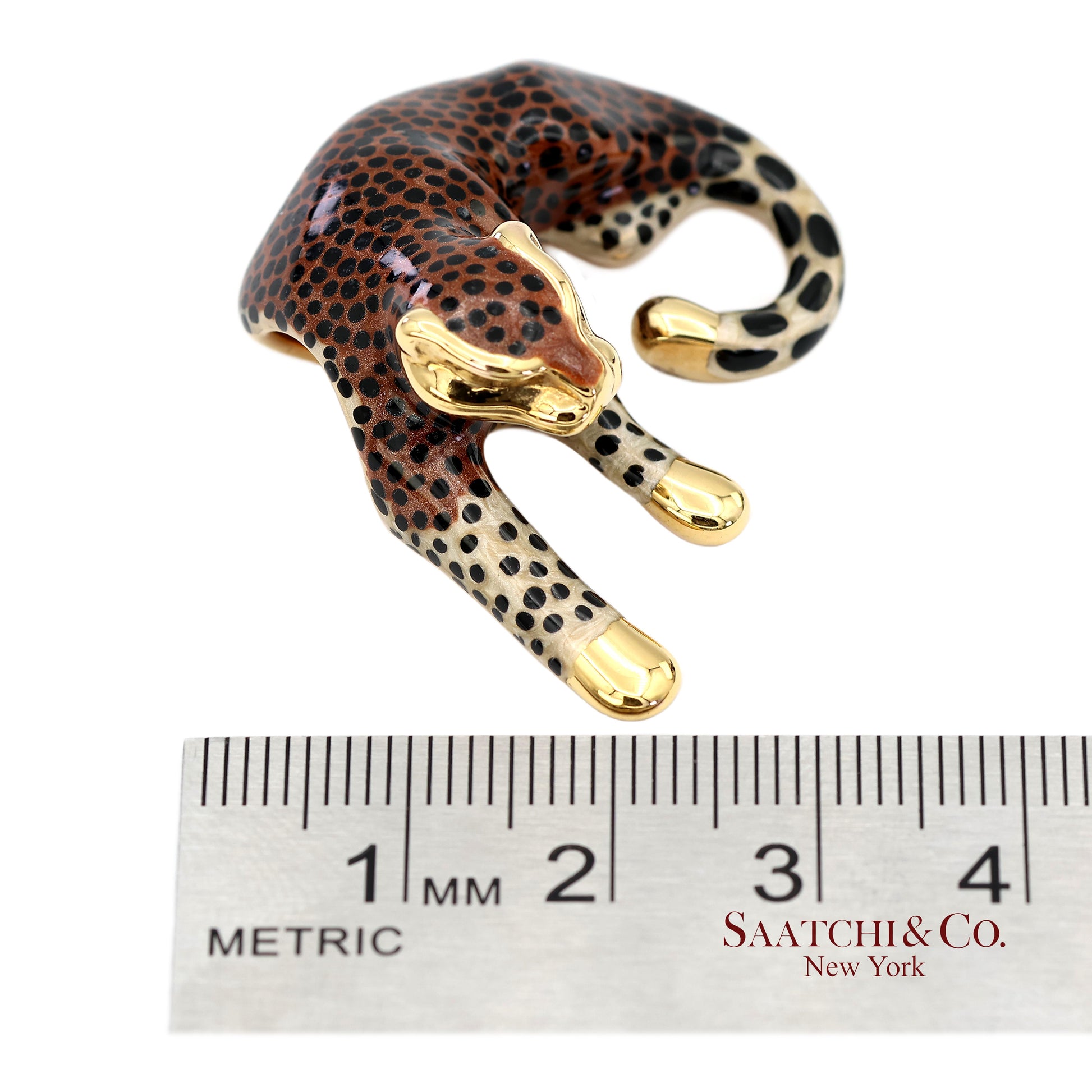 14K (585) Solid Yellow Gold Enamel Leopard Pendant Necklace