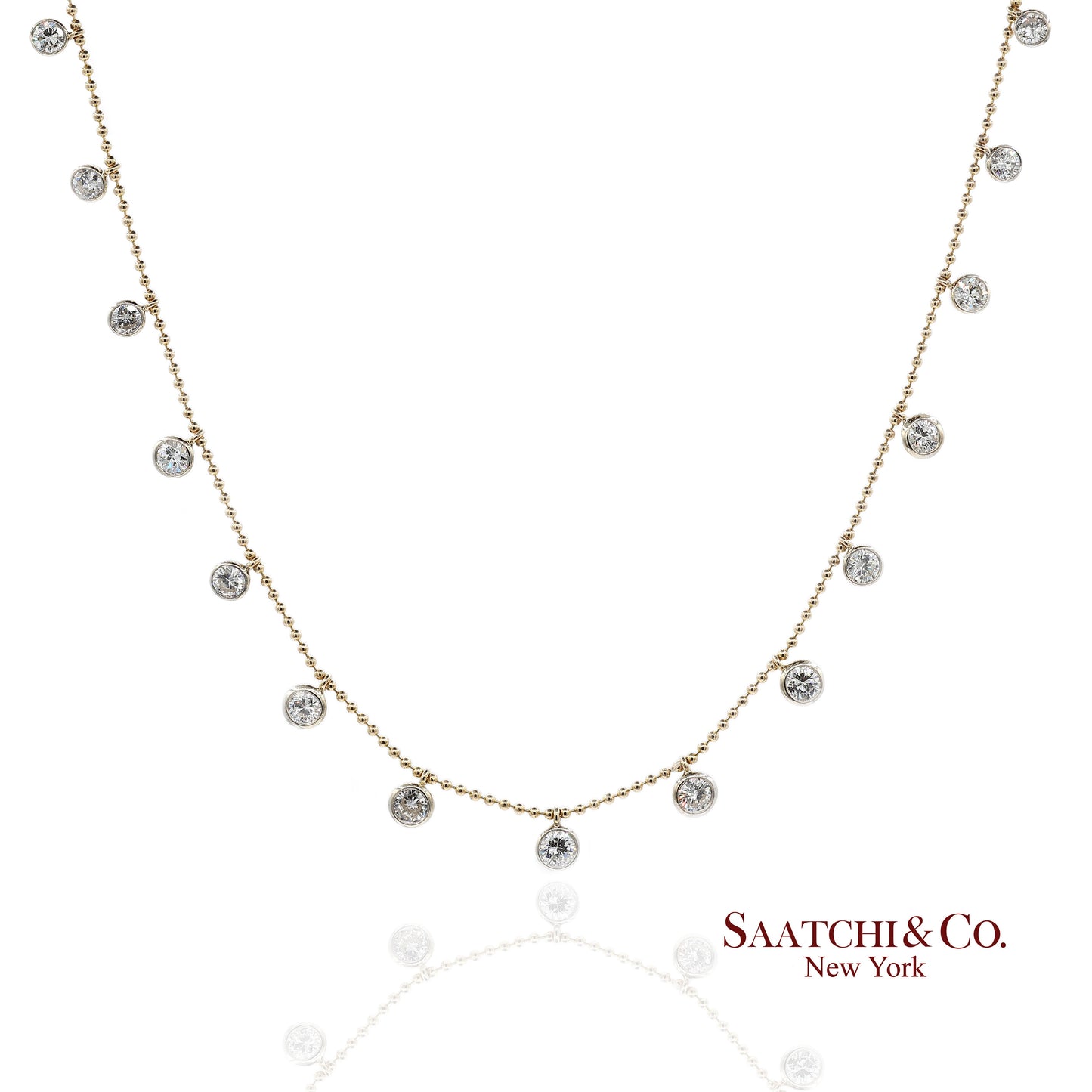 14K(585) Yellow & White Gold Natural Diamond Graduated Drop By the Yard Necklace