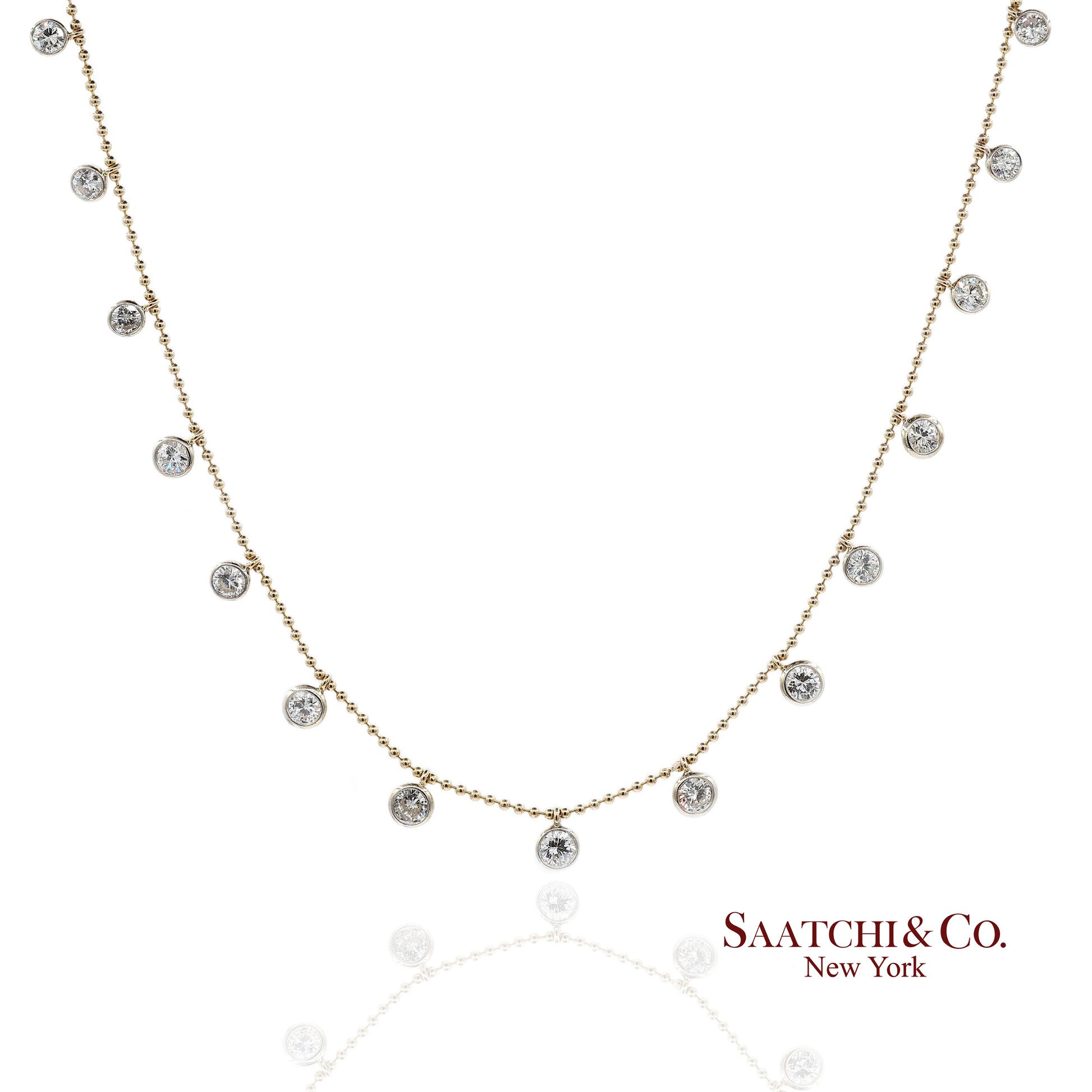 14K(585) Yellow & White Gold Natural Diamond Graduated Drop By the Yard Necklace