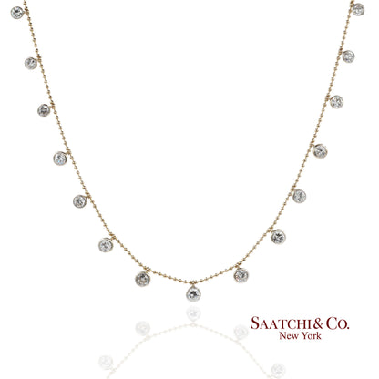 14K(585) Yellow & White Gold Natural Diamond Graduated Drop By the Yard Necklace