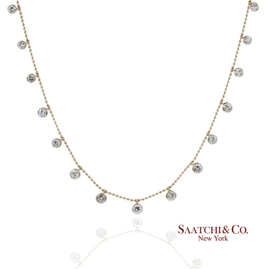 14K(585) Yellow & White Gold Natural Diamond Graduated Drop By the Yard Necklace
