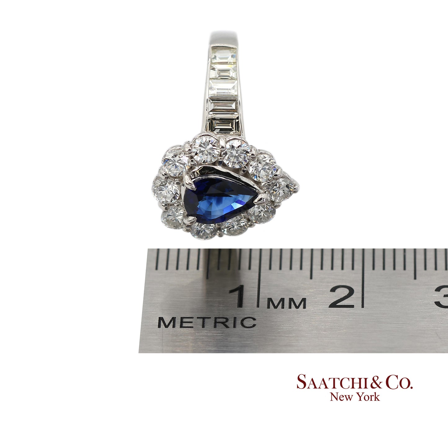 GIA Certified Platinum 900 Blue Sapphire and Natural Diamond Ring