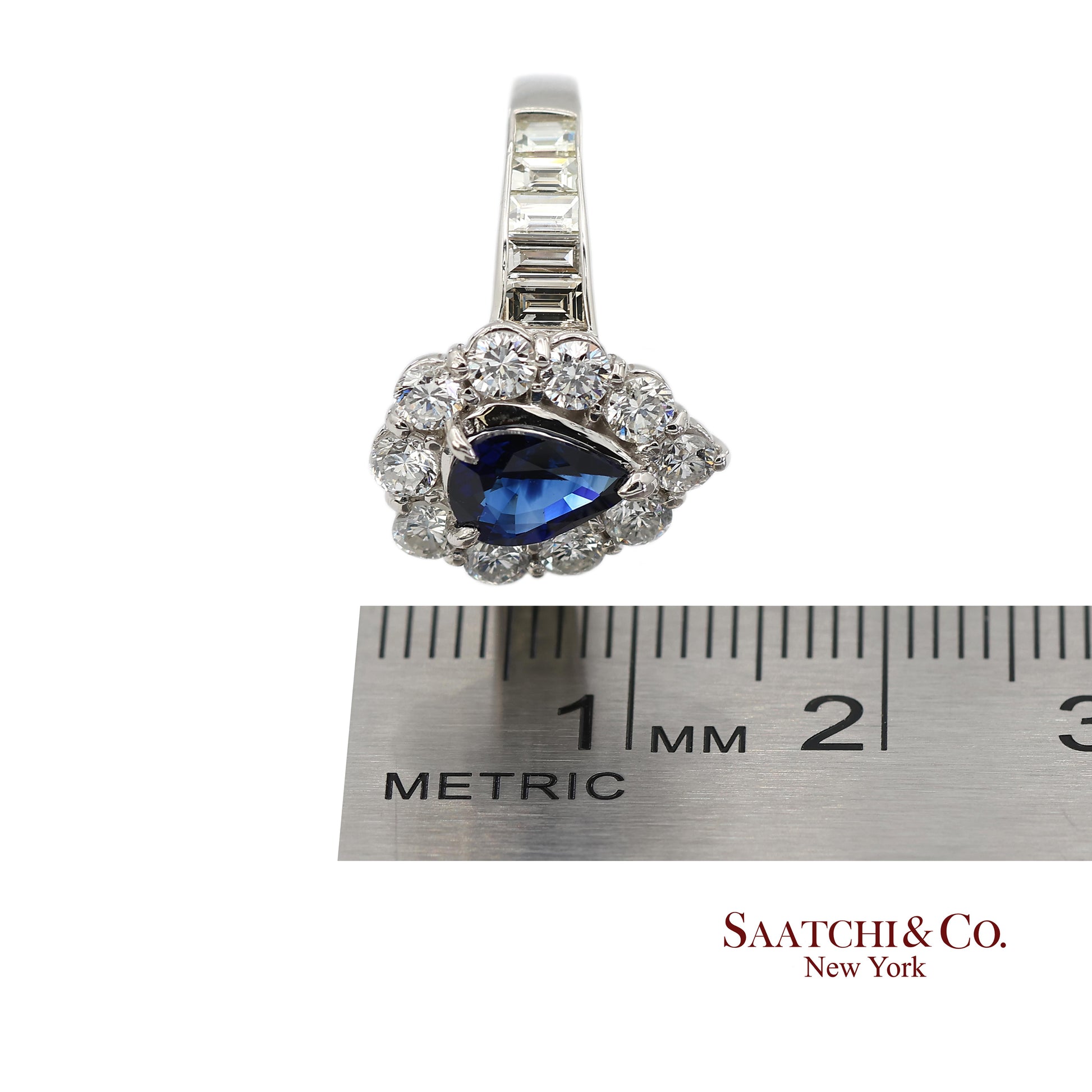 GIA Certified Platinum 900 Blue Sapphire and Natural Diamond Ring