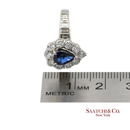 GIA Certified Platinum 900 Blue Sapphire and Natural Diamond Ring