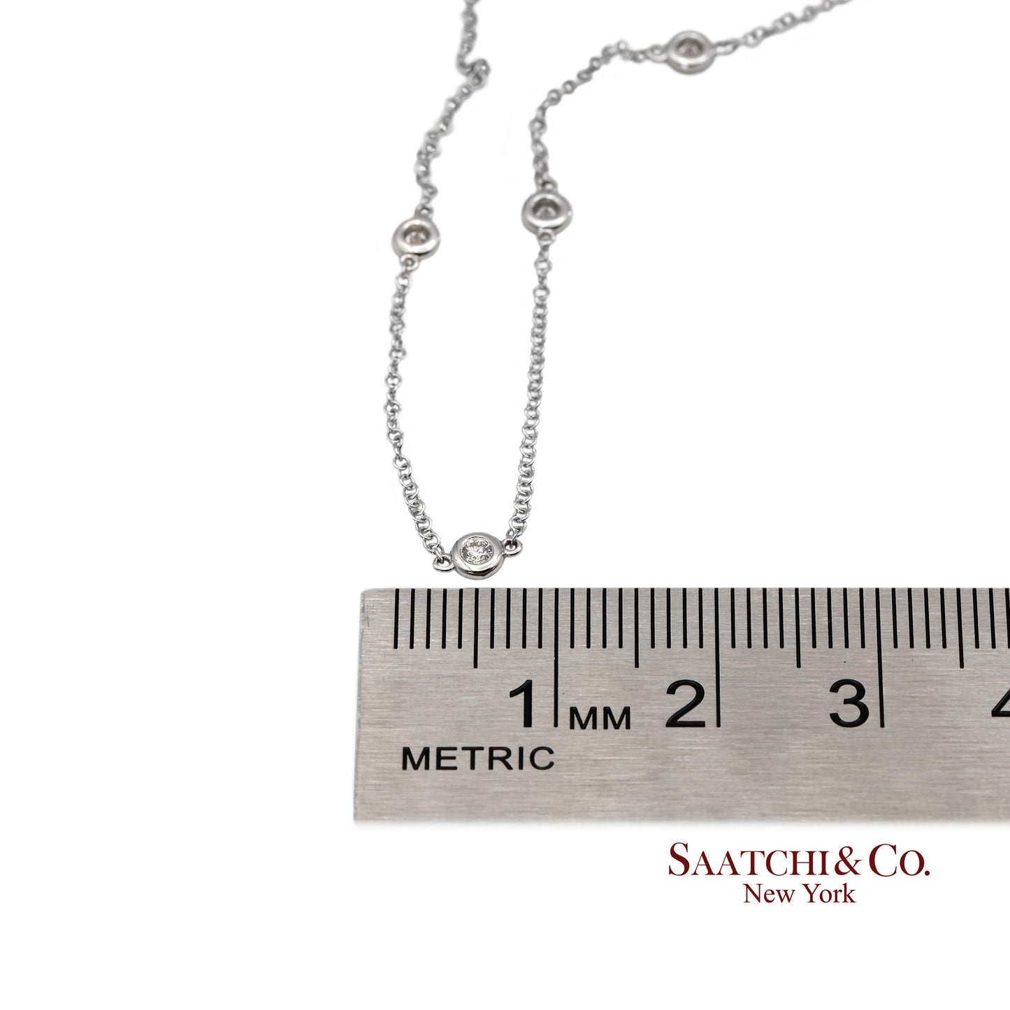 14K(585) White Gold Natural Diamond Adjustable By the Yard Necklace/Pendant