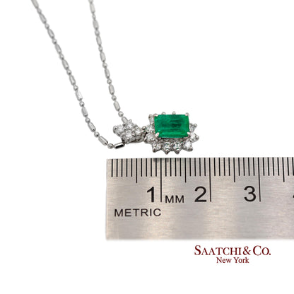 GIA Certified Platinum 900 Emerald & Diamond Pendant with Platinum 850 Chain