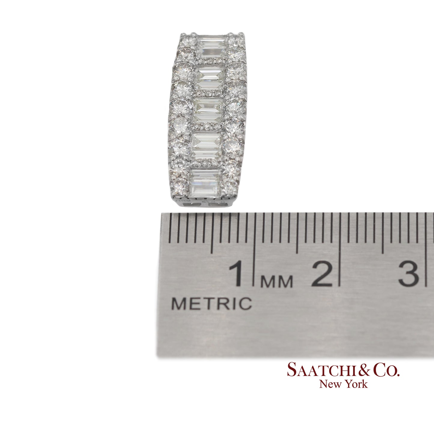 Solid Platinum 900 Baguette & Round Cut Natural Diamond Pendant Necklace