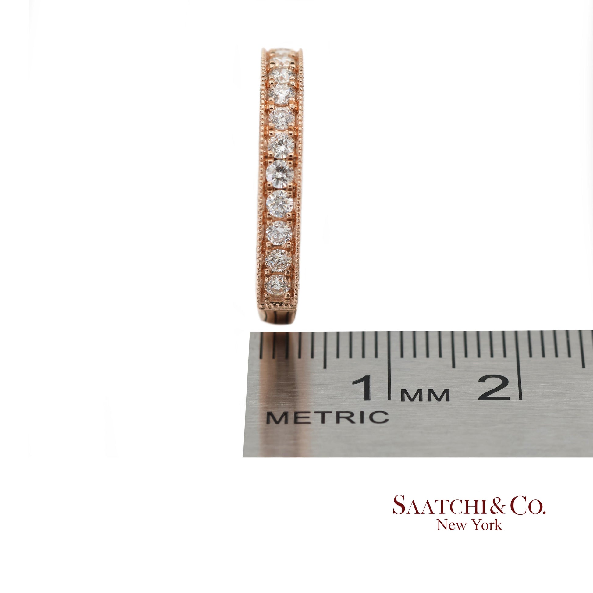 14K 585 Solid Rose Gold Side Engraving Natural Diamond Band Ring