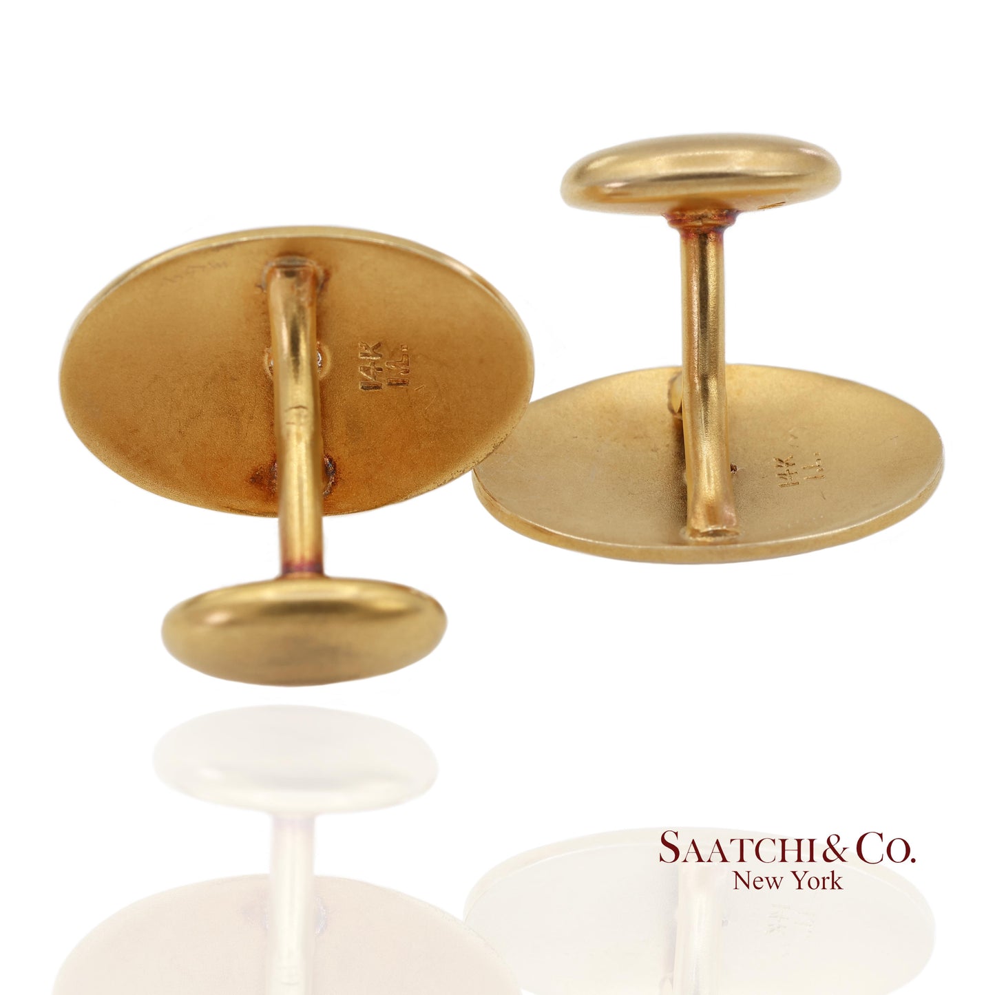 Vintage 14K 585 Solid Yellow Gold Old Cut Natural Diamond Cufflinks
